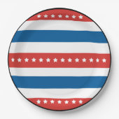 Rode en blauwe strepen met witte sterren papieren bordje (Voorkant)