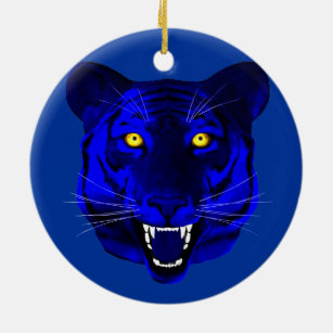 Rode en blauwe tijger keramisch ornament