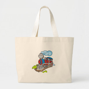 Rode en blauwe trein grote tote bag