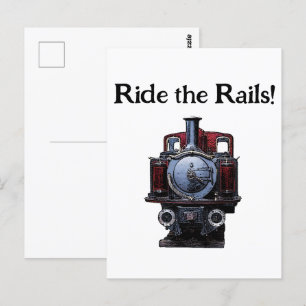  rode en blauwe trein locomotief tekening briefkaart