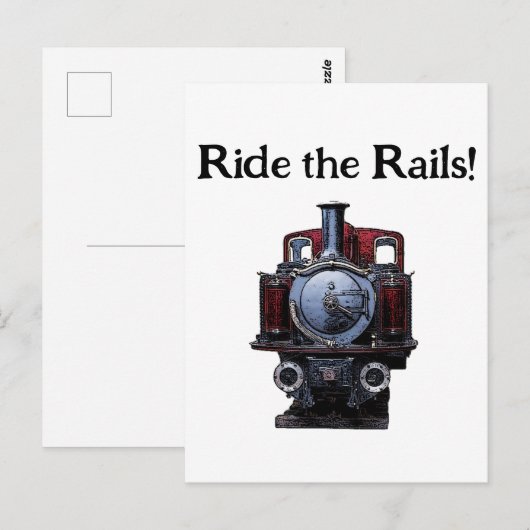 rode en blauwe trein locomotief tekening briefkaart (Voorkant / Achterkant)