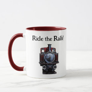 rode en blauwe trein locomotief tekening mok