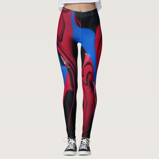 Rode en blauwe verfkleuren leggings (Voorkant)
