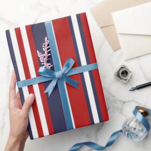 Rode en Blauwe Verticale Strepen Naadloos Patroon Cadeaupapier