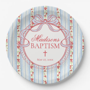 Rode en Blauwe Vintage Fantasie Bloemrijke Doop Papieren Bordje