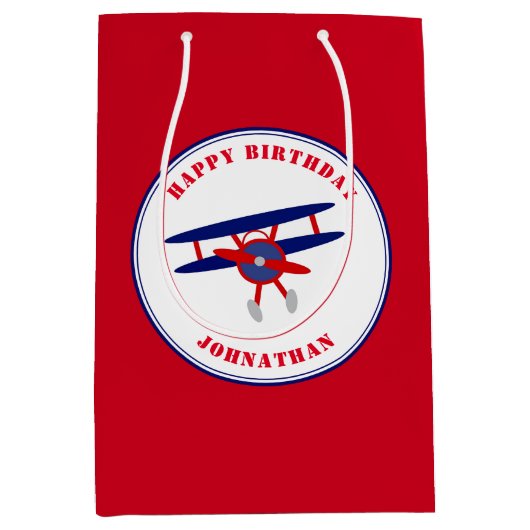 Rode en blauwe vliegtuigen Aangepaste geboortecycl Medium Cadeauzakje (Voorkant)