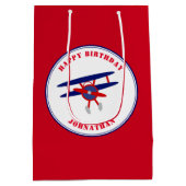 Rode en blauwe vliegtuigen Aangepaste geboortecycl Medium Cadeauzakje (Achterkant)