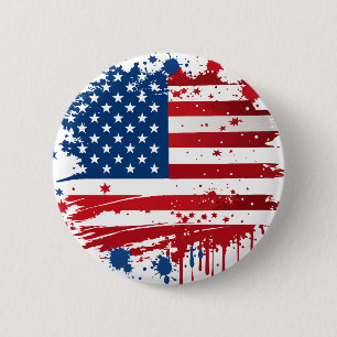 Rode en Blauwe Waterverf Spat Amerikaanse Vlag Ronde Button 5,7 Cm