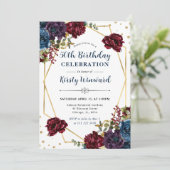 Rode en blauwe winterbloemen Lijst 50ste verjaarda Kaart (Staand voorkant)