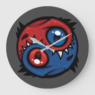 Rode en Blauwe Yin Yang Draken Grote Klok