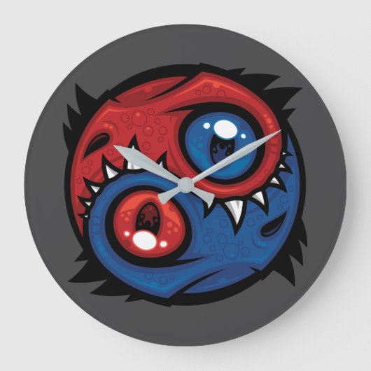 Rode en Blauwe Yin Yang Draken Grote Klok (Voorkant)