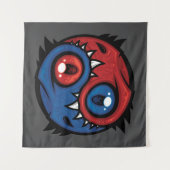 Rode en Blauwe Yin Yang Draken Wandkleed (Voorkant (horizontaal))