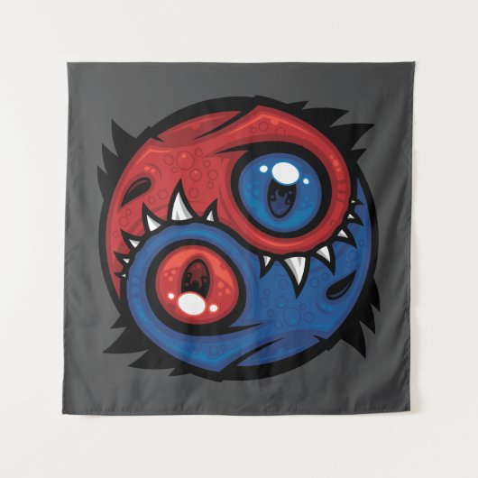 Rode en Blauwe Yin Yang Draken Wandkleed (Voorkant)