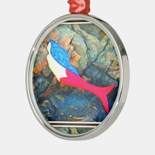 rode en blauwe zeemeermin metalen ornament (Links)