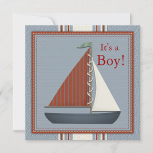 Rode en blauwe zeilboot baby shower kaart