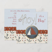 Rode en blauwe zeilboot baby shower kaart (Voorkant / Achterkant)