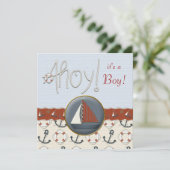 Rode en blauwe zeilboot baby shower kaart (Staand voorkant)