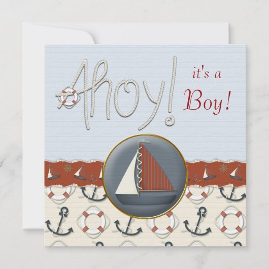 Rode en blauwe zeilboot baby shower kaart (Voorkant)