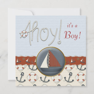 Rode en blauwe zeilboot baby shower kaart