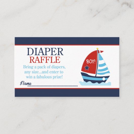 Rode en Blauwe Zeilboot Baby shower Luier Raffle Informatiekaartje (Voorkant)