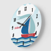Rode en blauwe zeilboot op watergolven, op maat ge grote klok (Hoek)