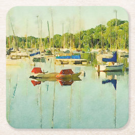 Rode en blauwe zeilboten op het meer van Harriet, Kartonnen Onderzetters