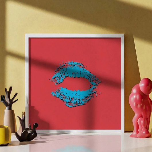 Rode en Blauwe Zoenende Lippen Poster