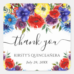 Rode en Blauwe Zomer Bloem Quinceanera Vierkante Sticker