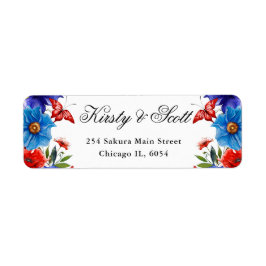 Rode en Blauwe Zomerbloemen adres Etiket