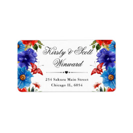Rode en Blauwe Zomerbloemen adres Etiket