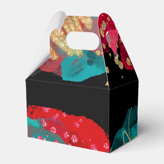 Rode en blauwgroen alcoholinkt verjaardagsfeestje bedankdoosjes (Achterkant)