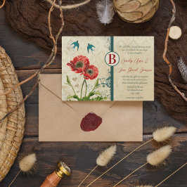 Rode en Blauwgroen Blauwe Tortelduifjes Damask Pop Kaart