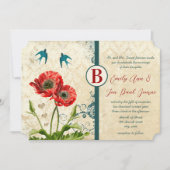 Rode en Blauwgroen Blauwe Tortelduifjes Damask Pop Kaart (Voorkant)