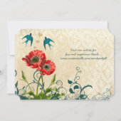 Rode en Blauwgroen Blauwe Tortelduifjes Damask Pop Kaart (Achterkant)