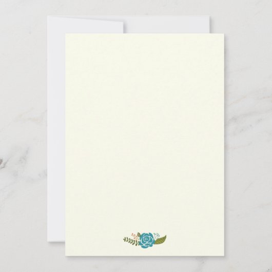 Rode en blauwgroen bloemenborder vrouwen verjaarda kaart (Achterkant)