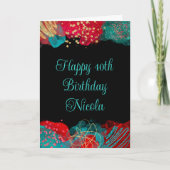 Rode en Blauwgroen Blue Alcohol Ink Verjaardag Kaart (Voorkant)