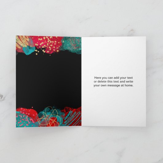 Rode en Blauwgroen Blue Alcohol Ink Verjaardag Kaart (Binnen)