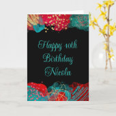 Rode en Blauwgroen Blue Alcohol Ink Verjaardag Kaart (Gele Bloem)