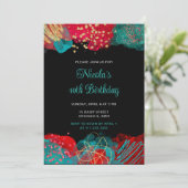 Rode en Blauwgroen Blue Alcohol Ink verjaardagsfee Kaart (Staand voorkant)