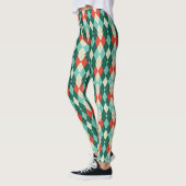Rode en Blauwgroen kerst argyle retro geometrische Leggings (Links)