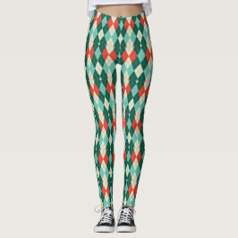 Rode en Blauwgroen kerst argyle retro geometrische Leggings