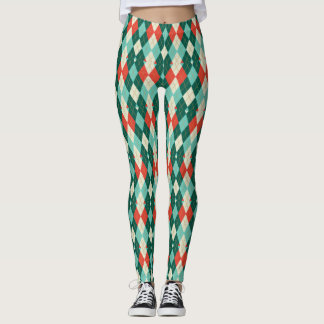 Rode en Blauwgroen kerst argyle retro geometrische Leggings
