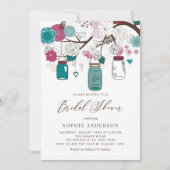 Rode en Blauwgroen Mason Jars Vrijgezellenfeest Kaart (Voorkant)