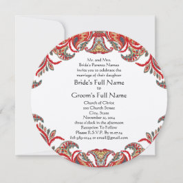 Rode en Blauwgroen  Paisley Damask Wedding Invites Kaart
