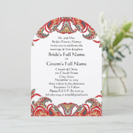 Rode en Blauwgroen Paisley Damask Wedding Invites Kaart