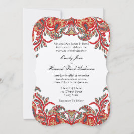 Rode en Blauwgroen  Paisley Peacock Damask Wedding Kaart