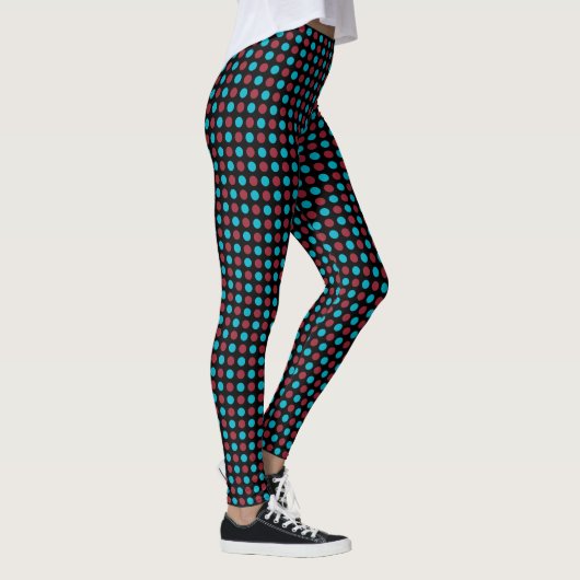 Rode en Blauwgroen poka dot op zwart Leggings (Rechts)