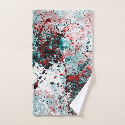 Rode en blauwgroen splatters bad handdoek (Handdoek)