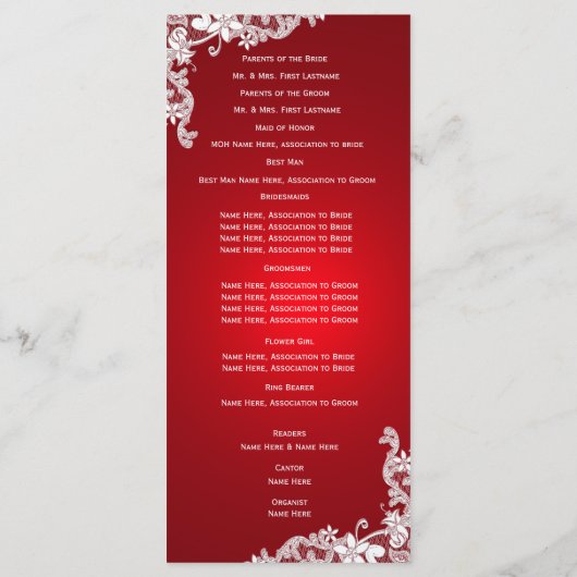 Rode en  Bloemenkant Trouwprogramma Programmakaart (Achterkant)