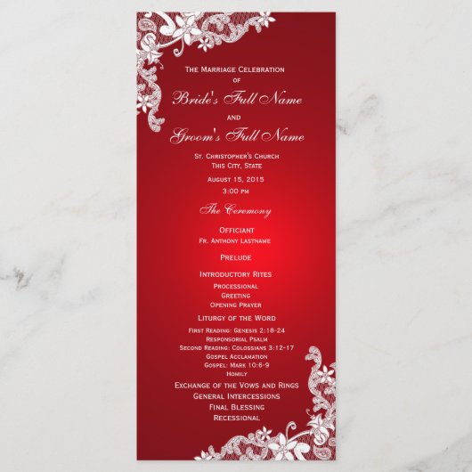 Rode en  Bloemenkant Trouwprogramma Programmakaart (Voorkant)